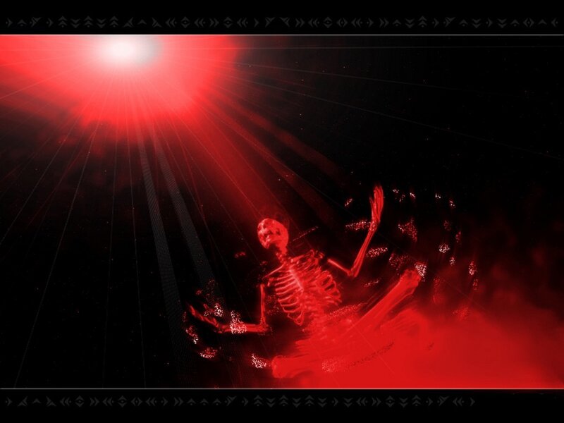 skeleton in red light