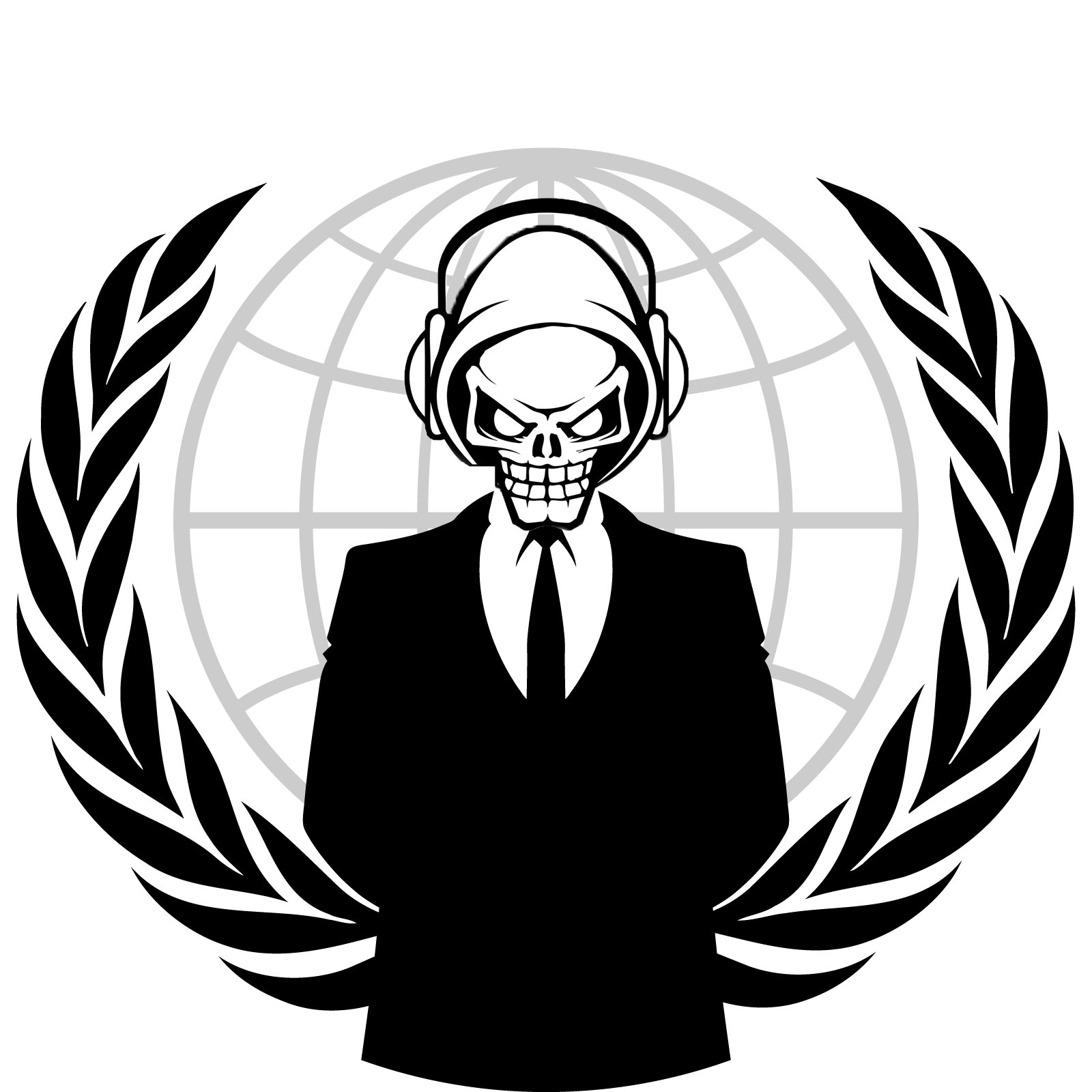skeleton in suit with headphones