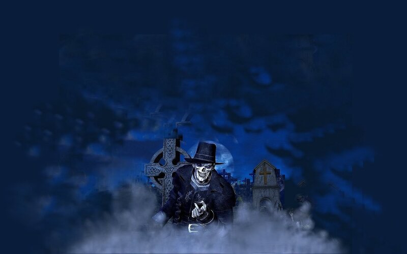 Skeleton in Top Hat — Blue, Dark
