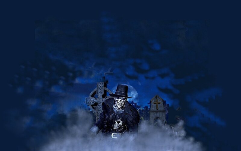 Skeleton in Top Hat — Blue