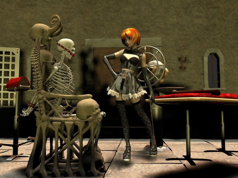 skeleton in torture chamber