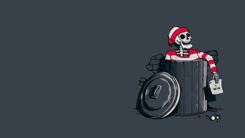 Skeleton in Trash Can — Gray