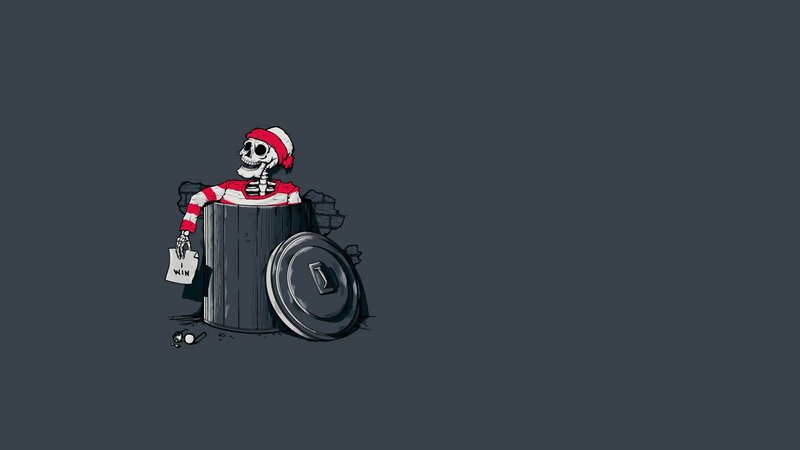 Skeleton in Trash Can