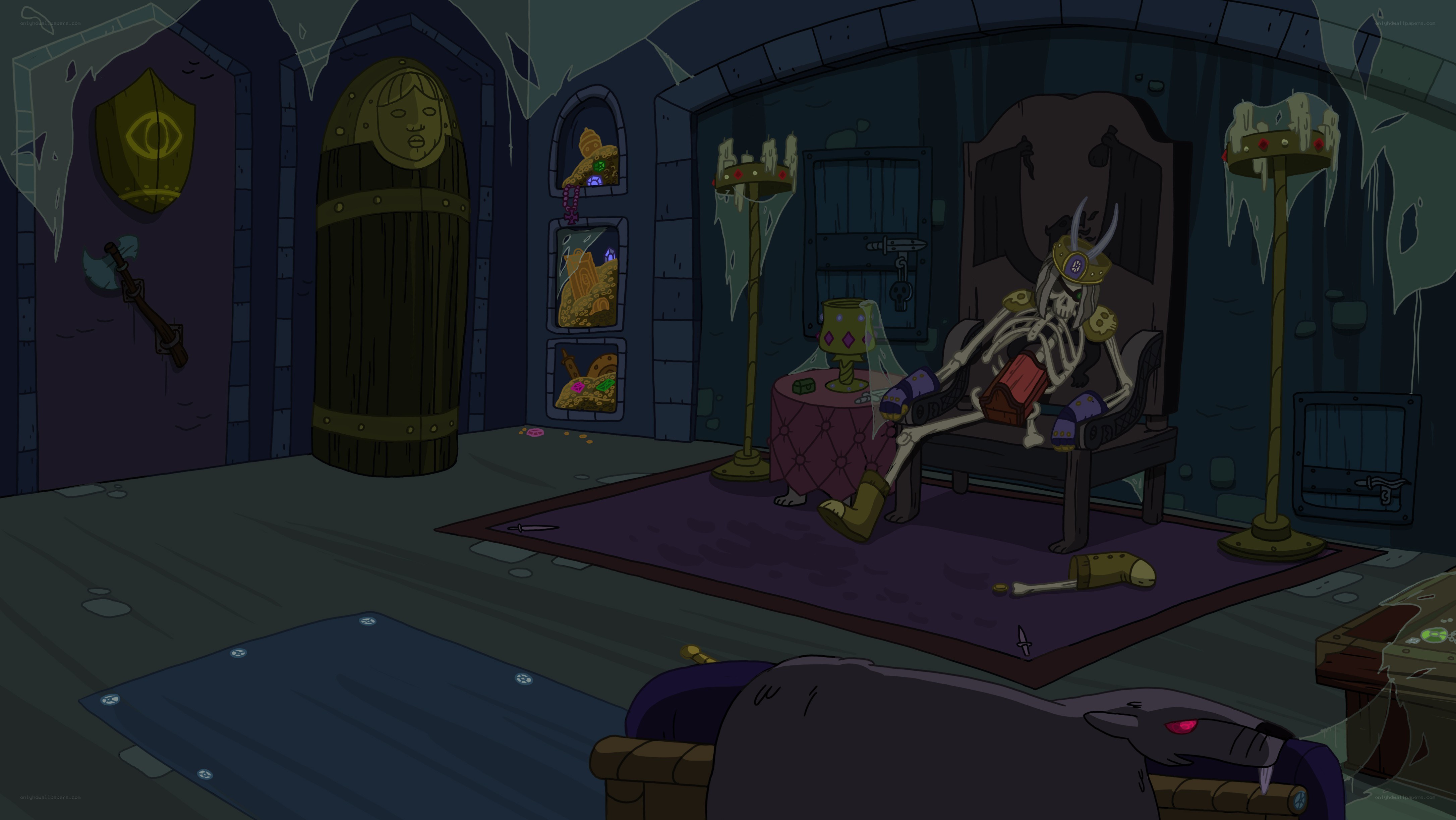 skeleton king in throne room