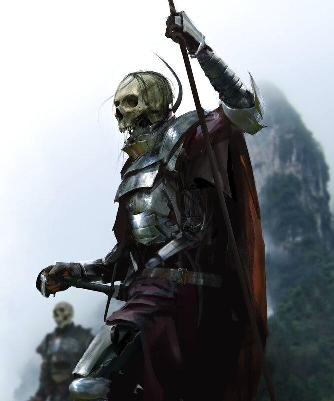 Skeleton Knight in Armor — Gray, Dramatic