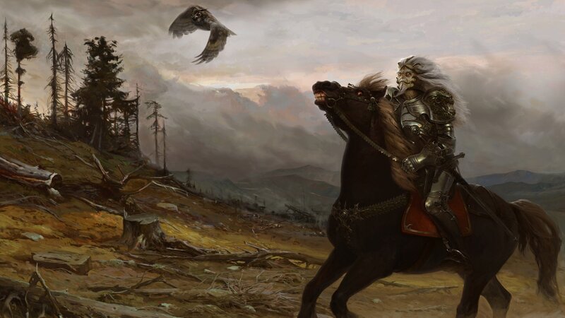 Skeleton Knight on Horse — Brown, Dramatic, Sunset