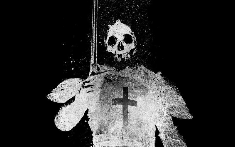 Skeleton Knight with Sword — Black, Dark, Digital Art, Cross, Skull
