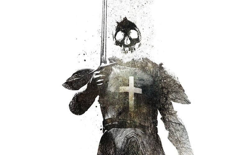 Skeleton Knight with Sword — Black, Dark, Digital Art, Cross