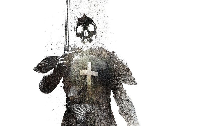 Skeleton Knight with Sword — Black, Dramatic, Digital Art