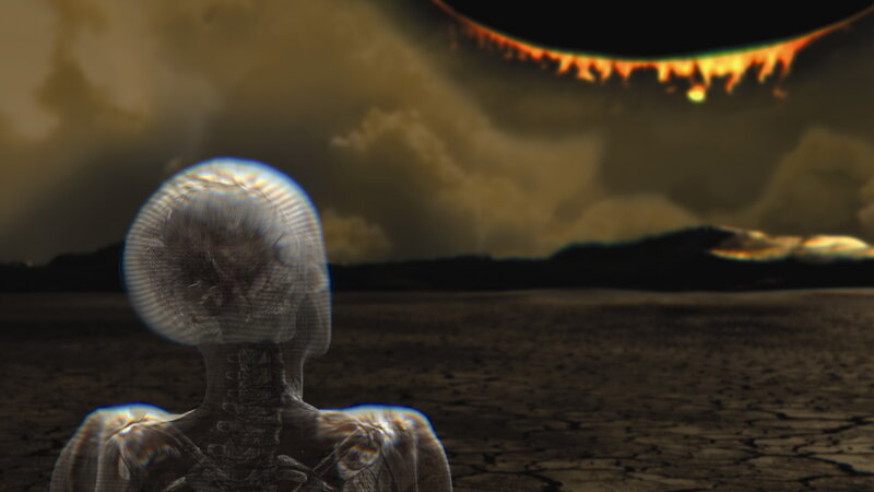skeleton on a barren planet