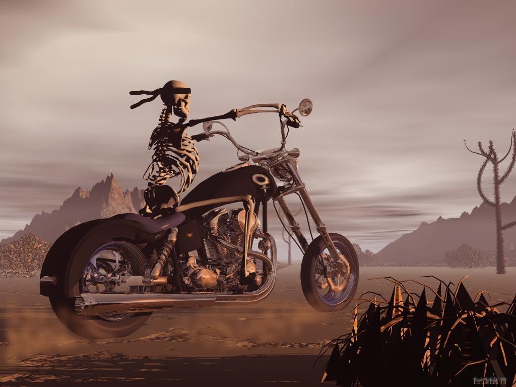 skeleton on a motorcycle