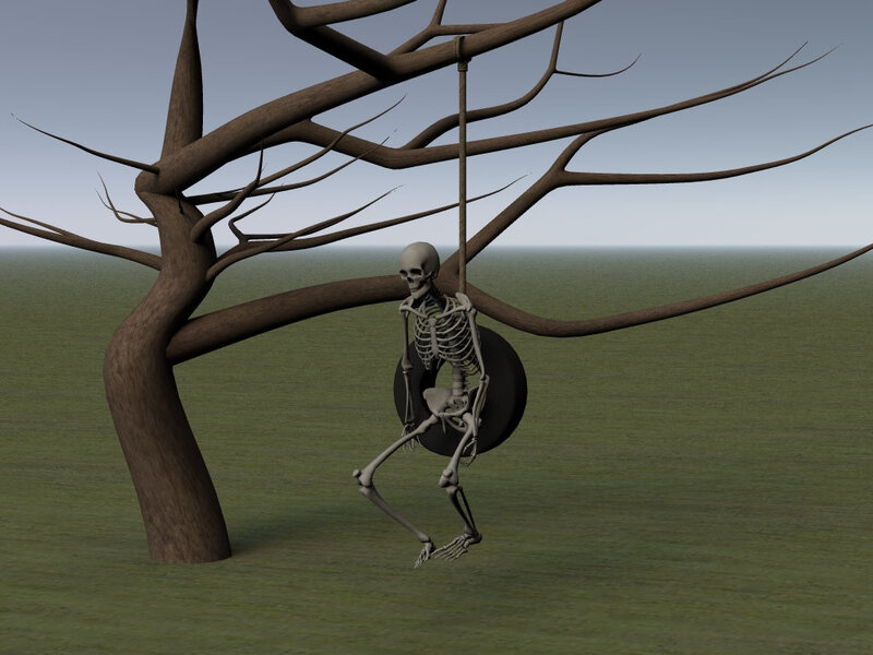 skeleton on a tire swing