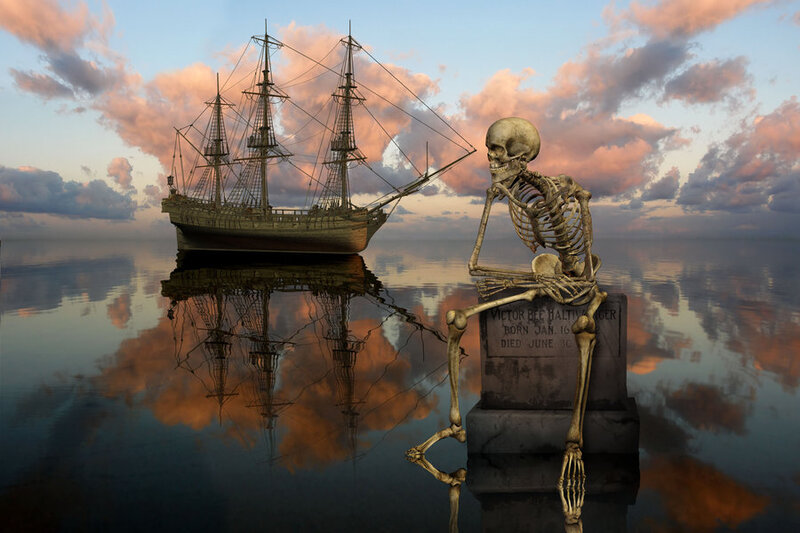 Skeleton on Gravestone