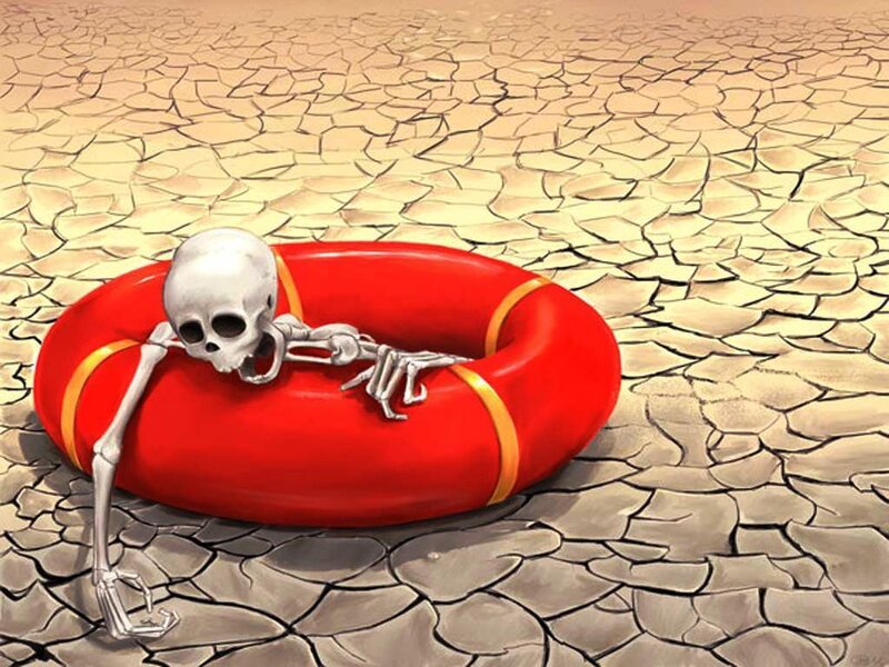 skeleton on life preserver