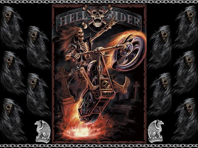 Skeleton on Motorcycle — Black, Dark, Night