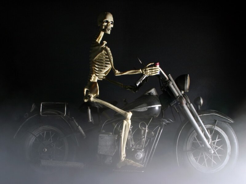 Skeleton on Motorcycle — Black