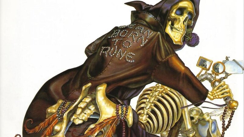 Skeleton on Motorcycle — Brown, Dramatic