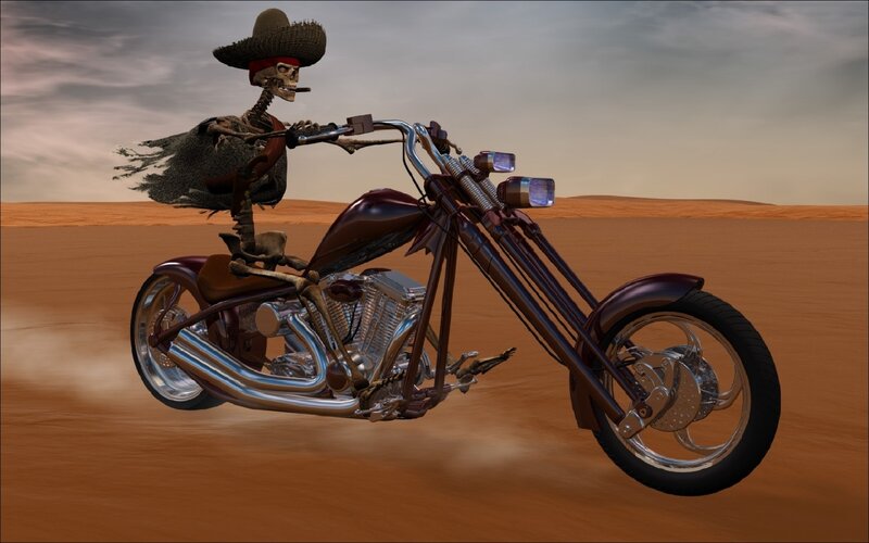 Skeleton on Motorcycle — Brown