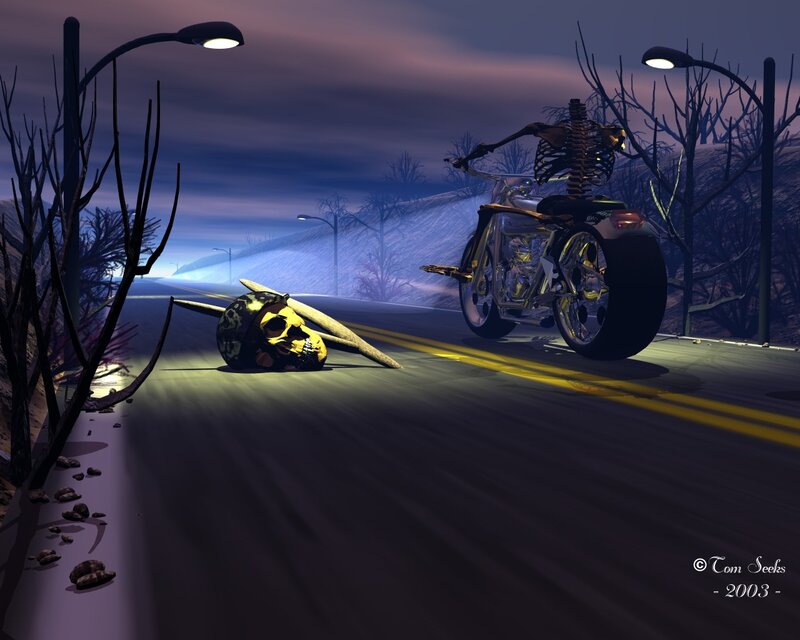 Skeleton on Motorcycle — Purple, Dark