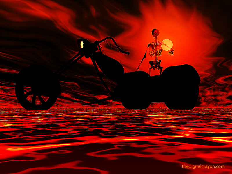 Skeleton on Motorcycle — Red, Dramatic