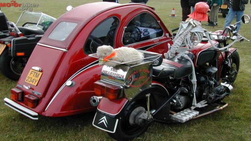 Skeleton on Motorcycle — Red, Playful