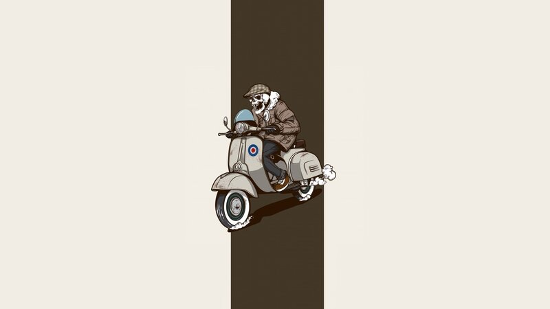 Skeleton on Scooter — Brown