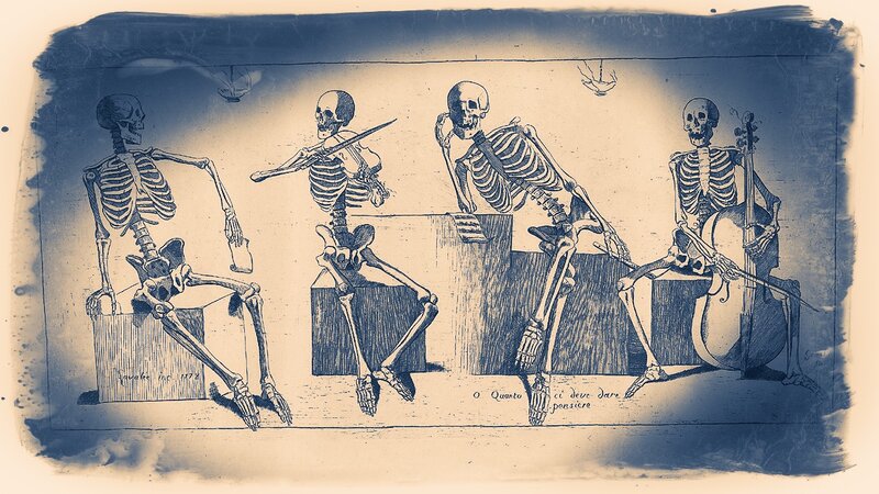 skeleton orchestra playing music
