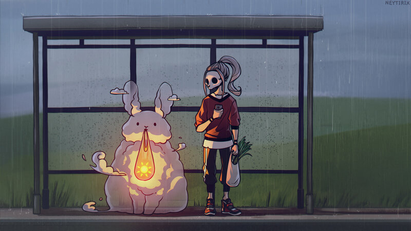 Skeleton Person with Rabbit