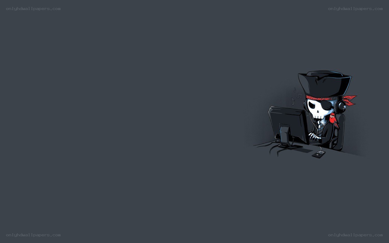 skeleton pirate at computer