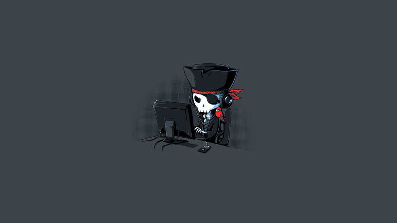 skeleton pirate at computer
