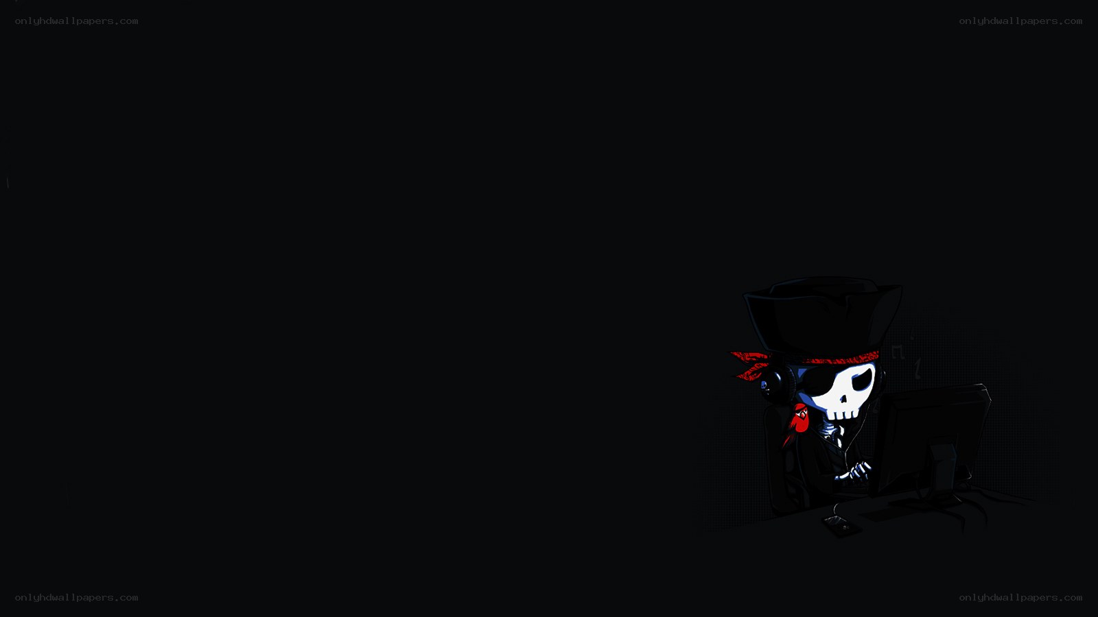 skeleton pirate at computer