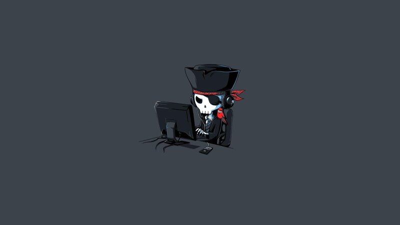 skeleton pirate at computer