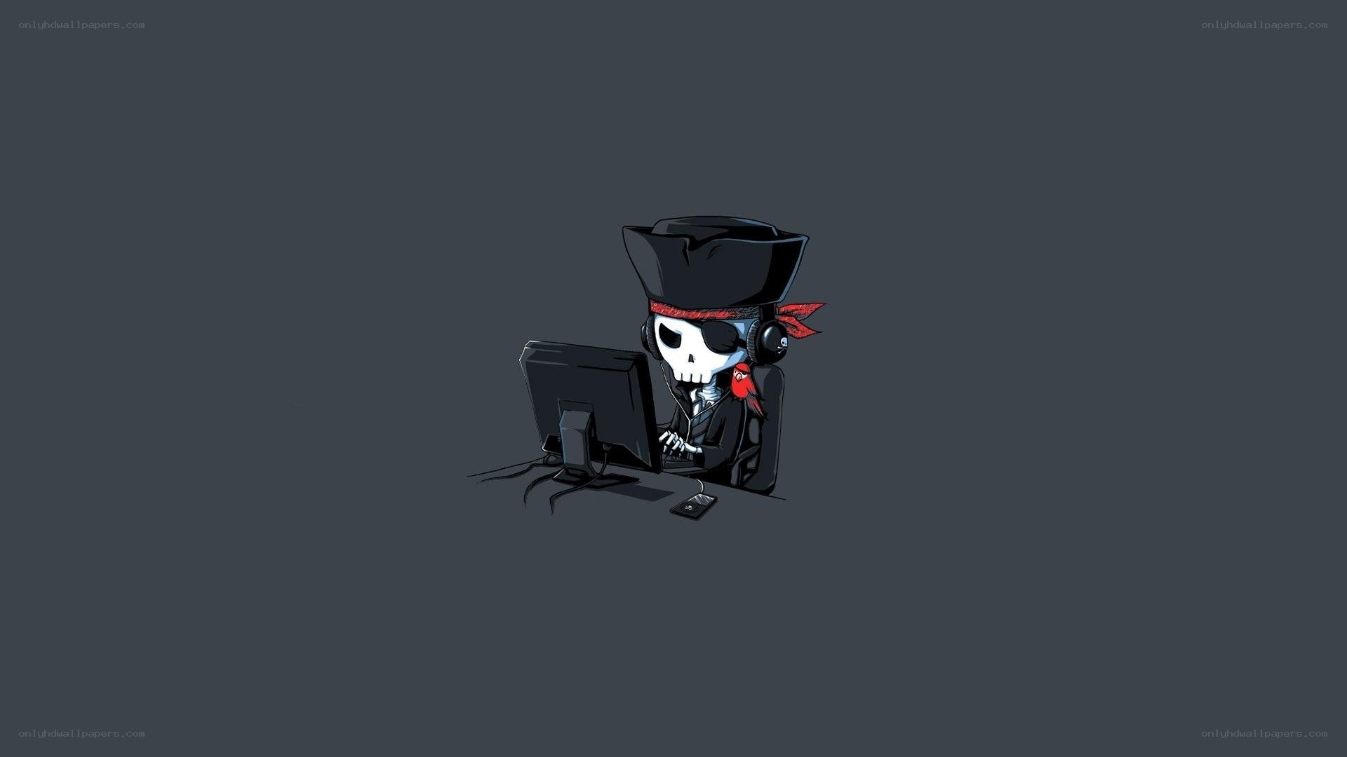 skeleton pirate at computer