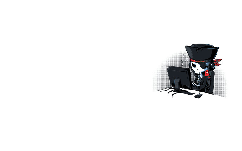 skeleton pirate at computer