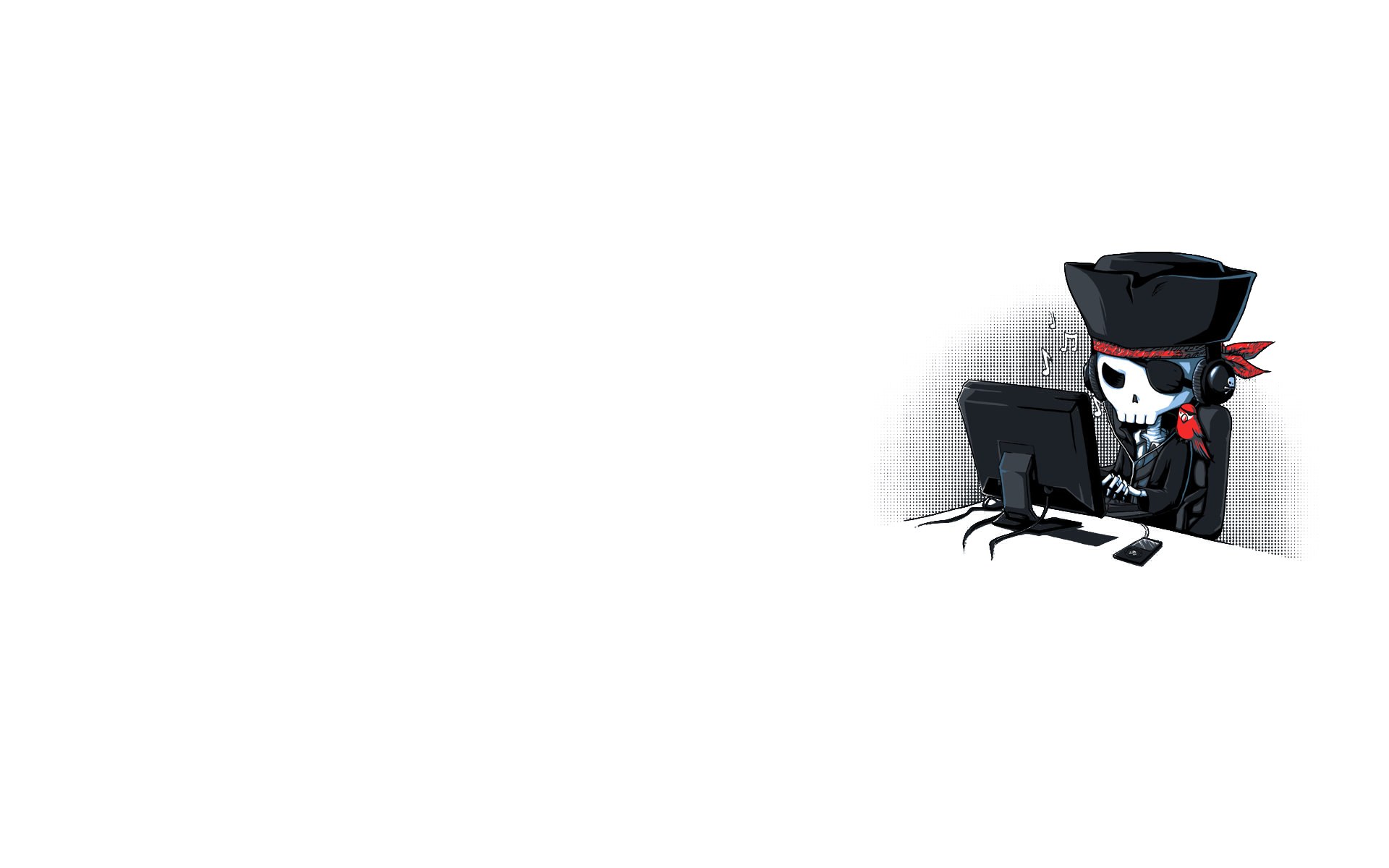 skeleton pirate at computer