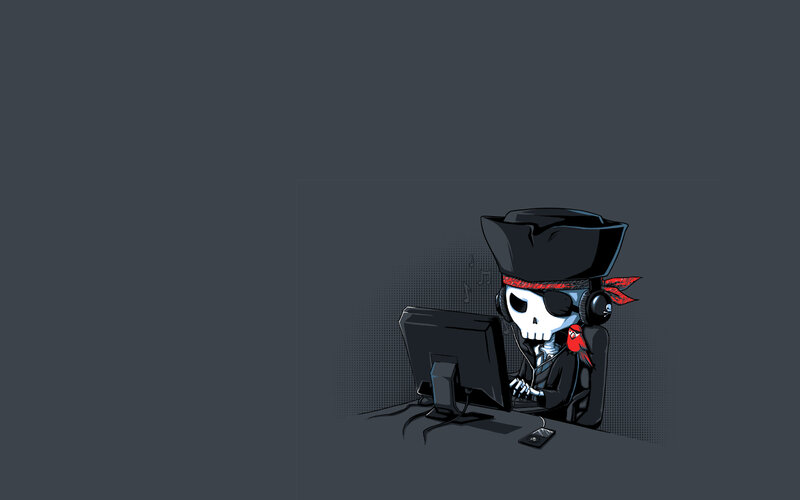 Skeleton Pirate at Computer — Black