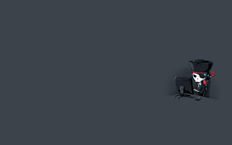 Skeleton Pirate at Computer — Gray, Dark