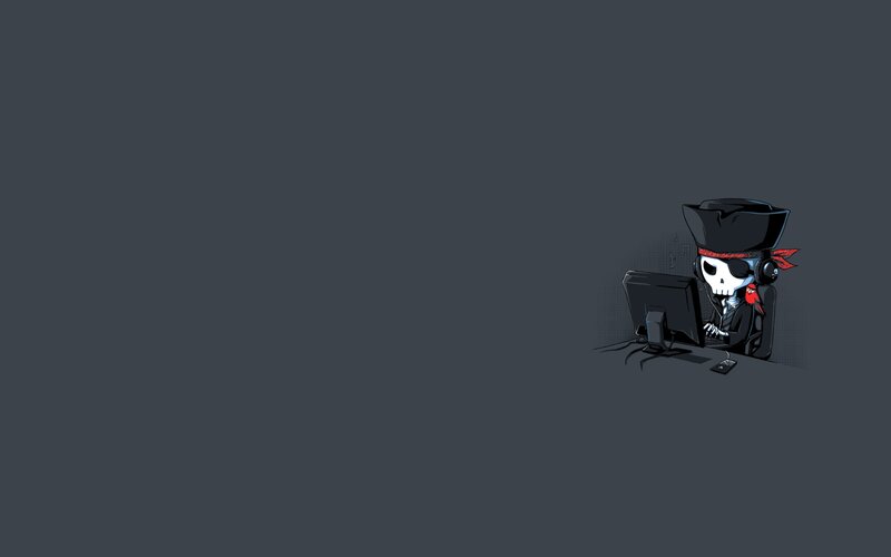 Skeleton Pirate at Computer — Gray, Playful, Digital Art