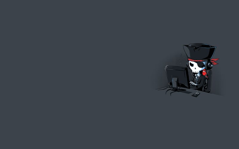Skeleton Pirate at Computer — Gray