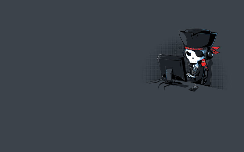 skeleton pirate at computer