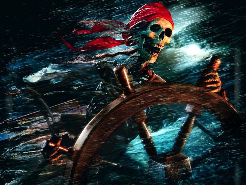 Skeleton Pirate at Helm — Black