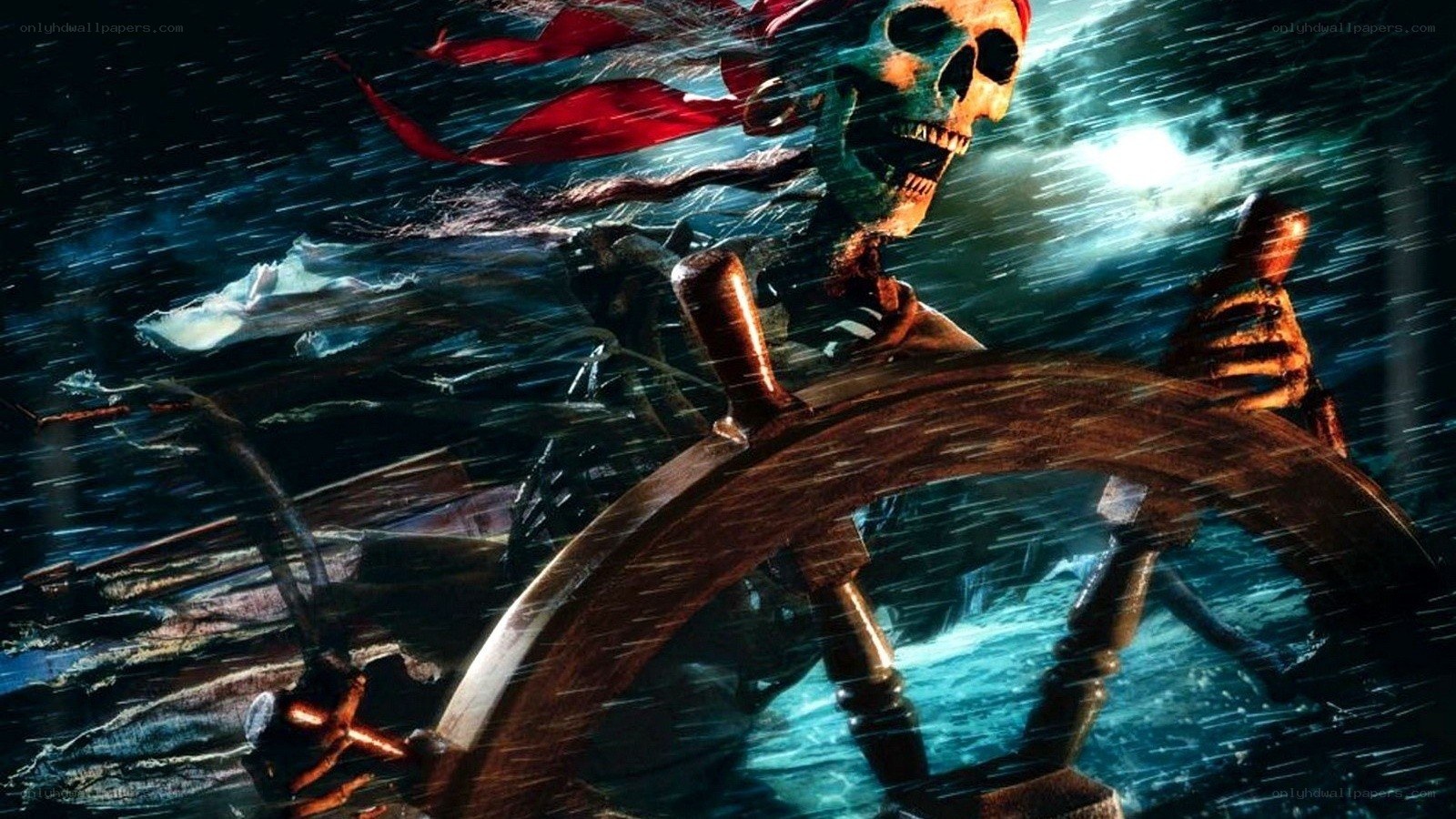 skeleton pirate at the helm