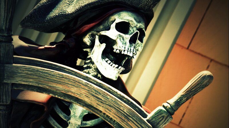 skeleton pirate at the helm