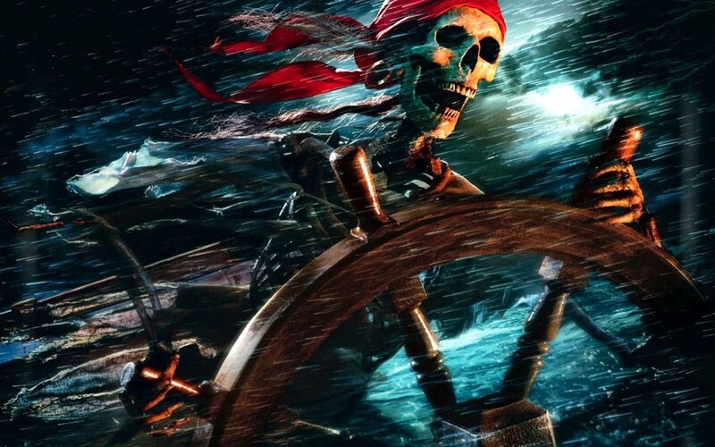 skeleton pirate at the helm