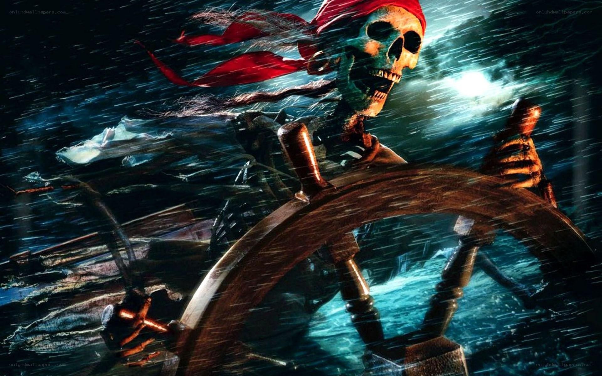 skeleton pirate at the helm