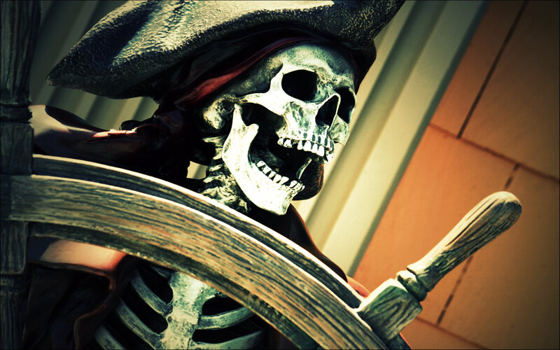 skeleton pirate at the helm