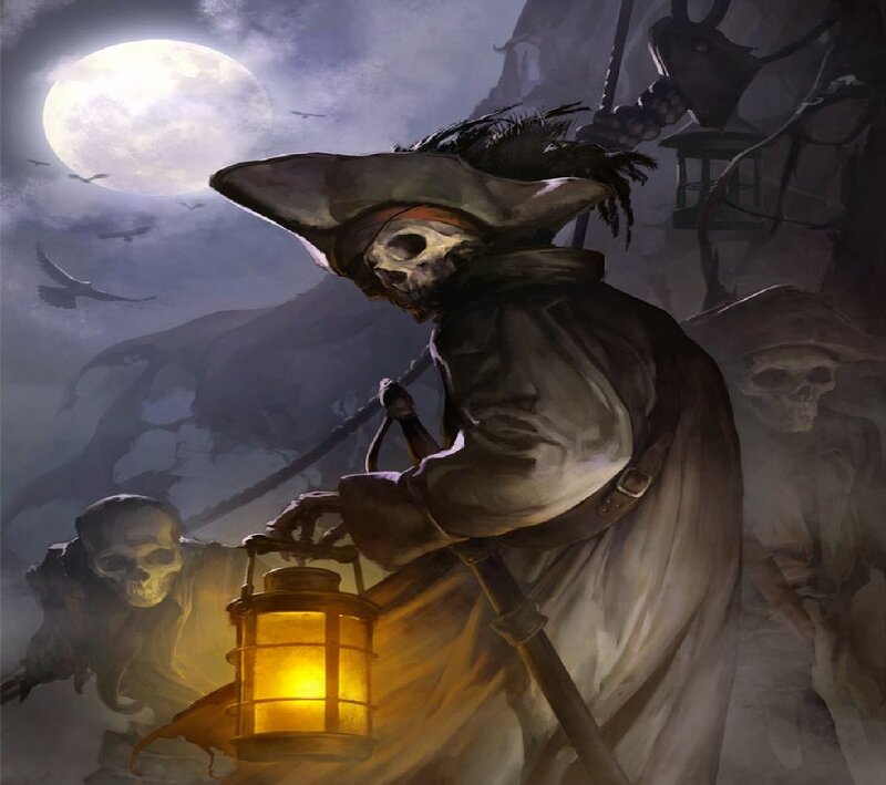 Skeleton Pirate with Lantern — Gray
