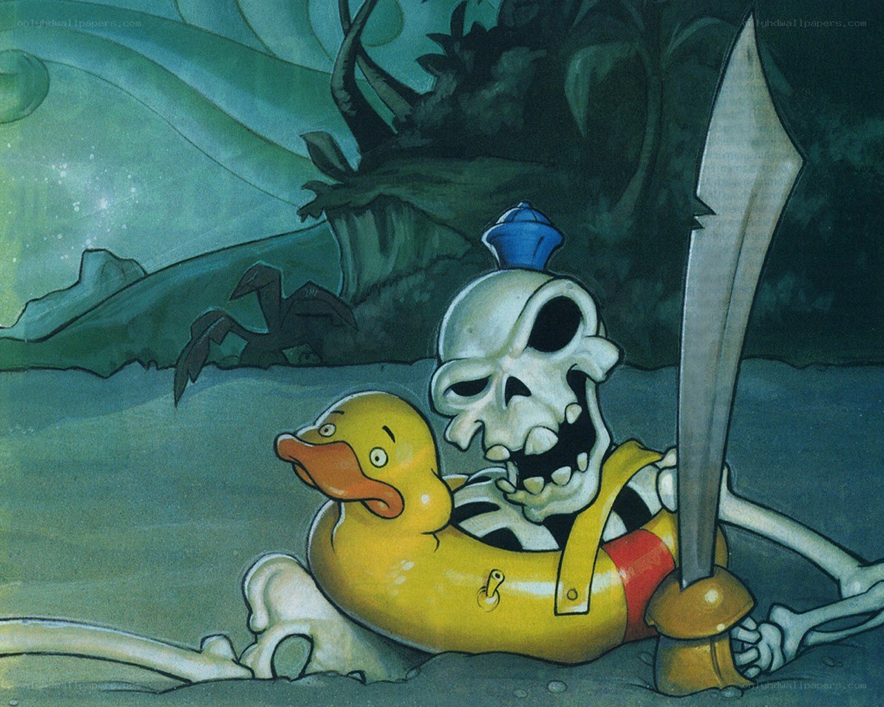 skeleton pirate with rubber duck