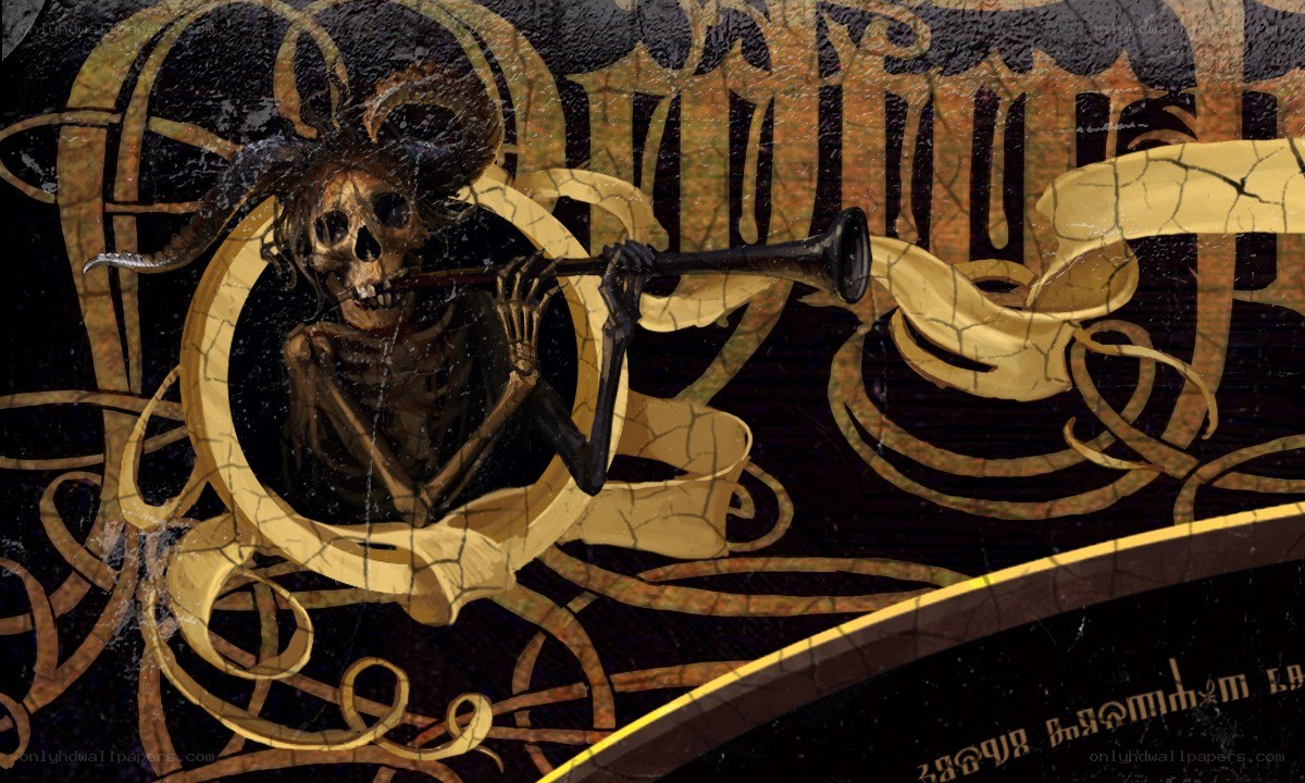 skeleton playing a horn