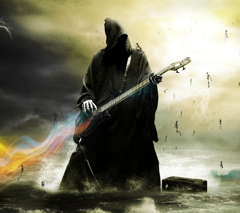 Skeleton Playing Bass Guitar — Black